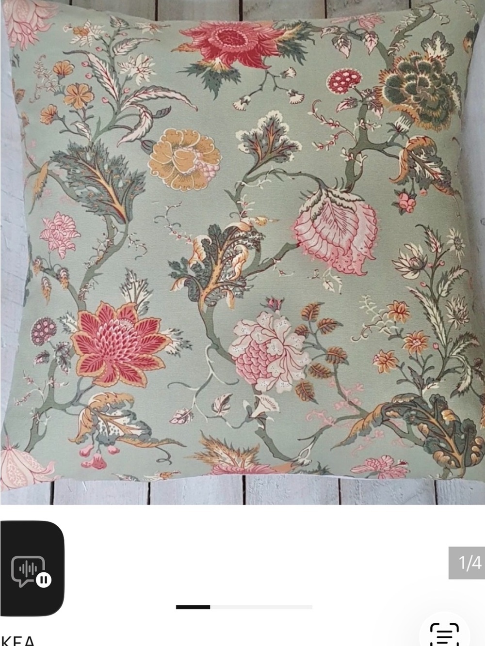 IKEA NASSALKLOCKA Floral Botanical Pillow Cover 26” x 26” Grey/Green. VHTF.